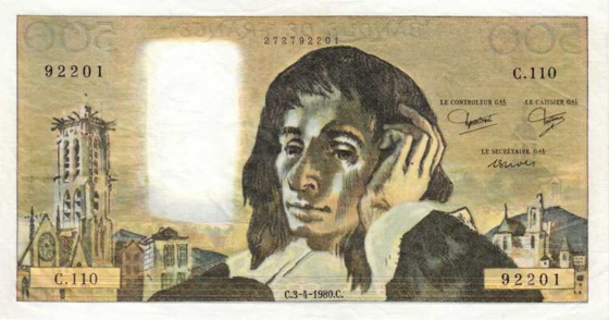 Blaise PASCAL, le génie clermontois qui a laissé à l'humanité une pensée profonde et féconde. Ce billet a pris son nom, on a dit, de l'homme de la rue au grand PDG : "le Pascal" !