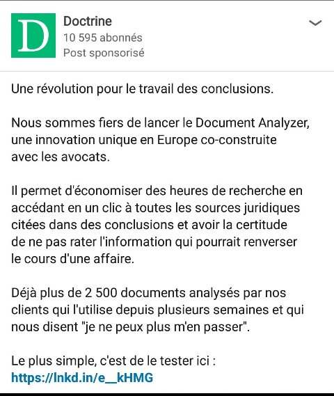 Post de Doctrine.fr sur Linkedin Post de Doctrine.fr sur Linkedin