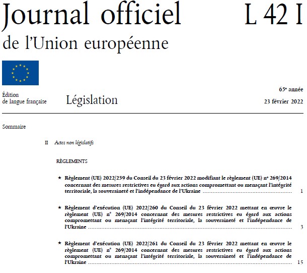 Gel des avoirs de la Russie et des Russes, tous interdits d'Union européenne.