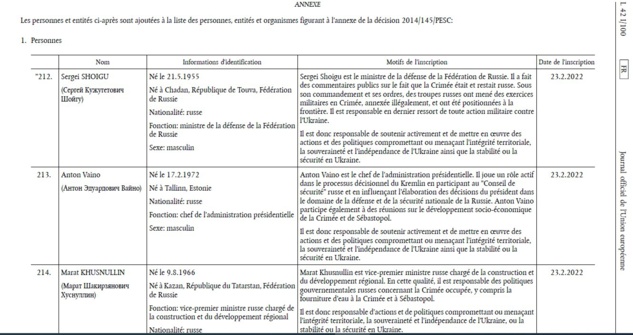 Gel des avoirs de la Russie et des Russes, tous interdits d'Union européenne.