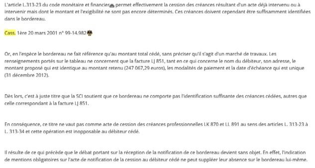 Bordereau Dailly, une cour d’appel n'a pas à calculer le montant des créances en cause (Cass. com., 19 janvier 2022, n° 20-14.619)