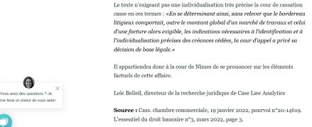 Bordereau Dailly, une cour d’appel n'a pas à calculer le montant des créances en cause (Cass. com., 19 janvier 2022, n° 20-14.619)