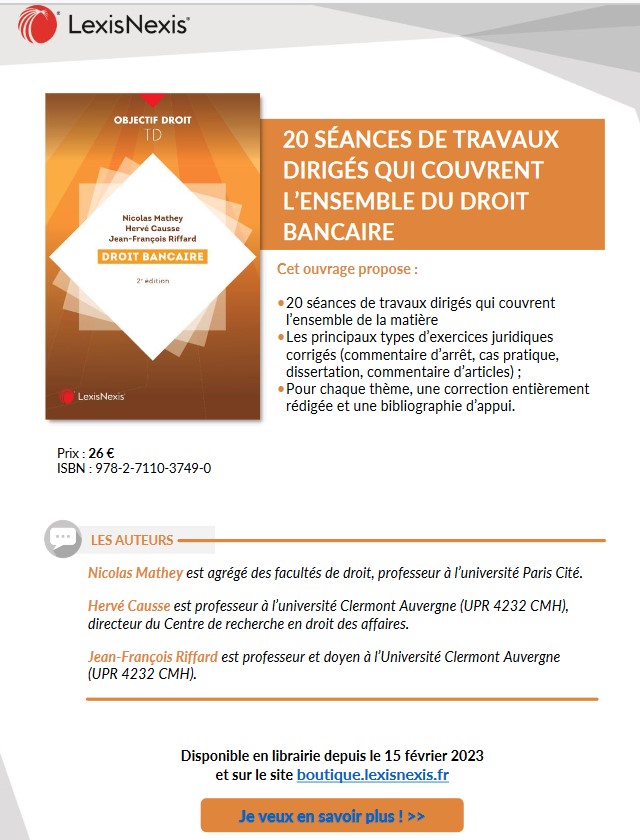 TD de Droit Bancaire, LexisNexis, par N. Mathey, H. Causse et J.-F. Riffard