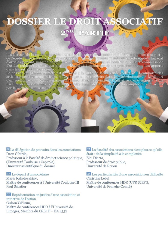 Un dossier sur le droit des associations (Journal des sociétés, n° 121 juillet 2014, n° 122 septembre 2014) Un dossier sur le droit des associations (Journal des sociétés, n° 121 juillet 2014, n° 122 septembre 2014)