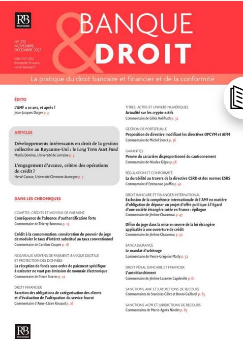 Le critère du crédit : une proposition (Banque & Droit, nov. - déc. 2023)