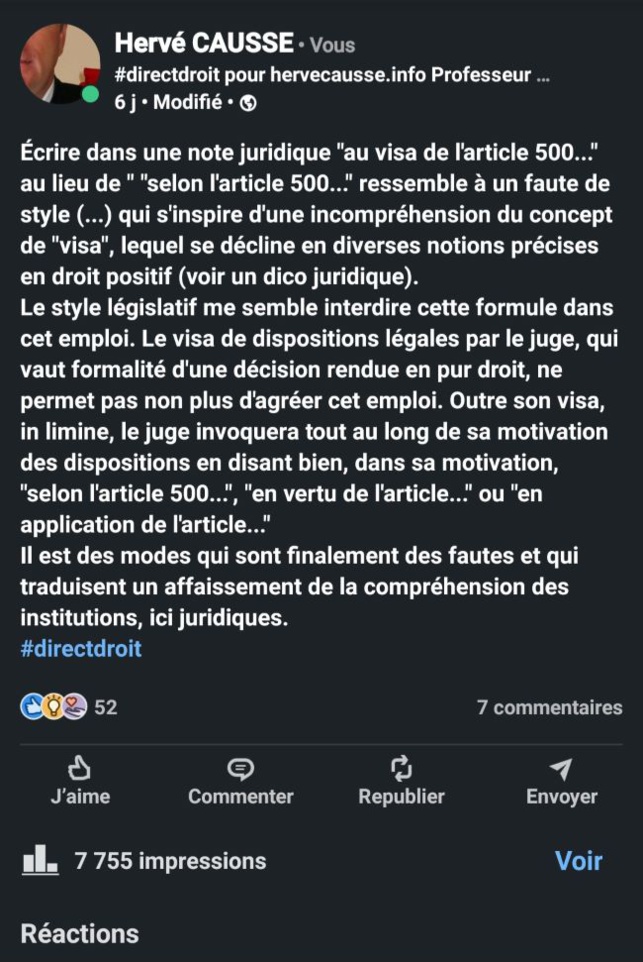 "Au visa de l'article..." au lieu de "Selon l'article..." "Au visa de l'article..." au lieu de "Selon l'article..."