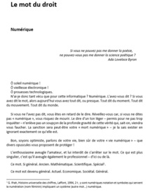 Numérique (Le mot du droit, Revue droit & littérature)