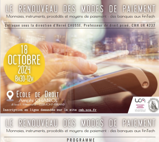 Le renouveau des modes de paiement. Matinée de colloque. 18 octobre 2024. Le renouveau des modes de paiement. Matinée de colloque. 18 octobre 2024.