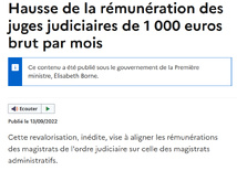 Le RN va demander la suppression de l'augmentation de 1 000 euros par mois qui a été octroyée aux magistrats quand le point d'indice est bloqué dans toute la fonction publique. Le RN va demander la suppression de l'augmentation de 1 000 euros par mois qui a été octroyée aux magistrats quand le point d'indice est bloqué dans toute la fonction publique.