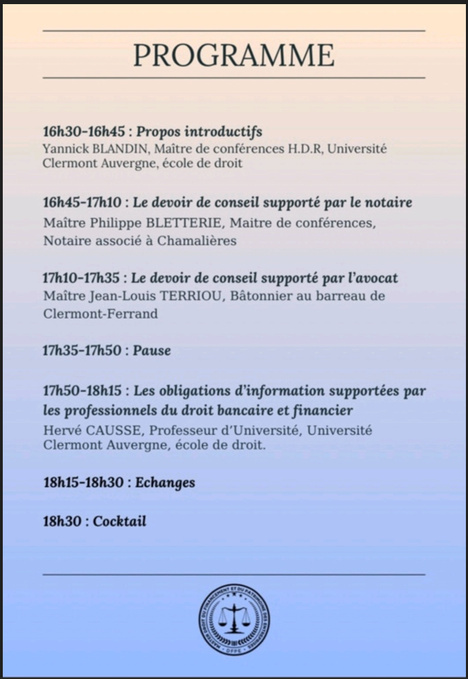 Les professions du droit confrontées aux devoirs de conseil, Master Droit des affaires, 14 mars 2025, Ecole de droit de l'UCA.  Les professions du droit confrontées aux devoirs de conseil, Master Droit des affaires, 14 mars 2025, Ecole de droit de l'UCA.