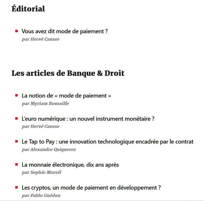 Modes de paiement. La révolution continue. Revue Banque & Droit, Numéro HS 2026-1.