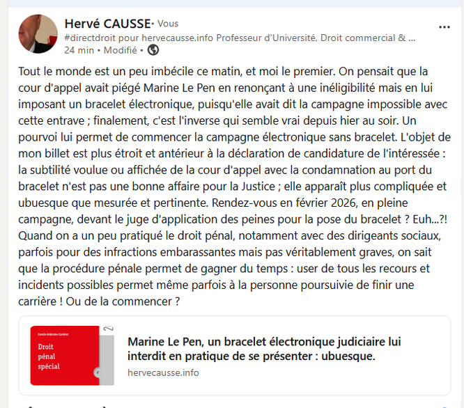Marine Le Pen, un bracelet électronique judiciaire lui interdit en pratique de se présenter : ubuesque.