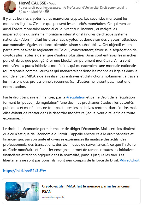 Les effets profonds du règlement MICA : l'assimilation de la prétendue révolution monétaire.