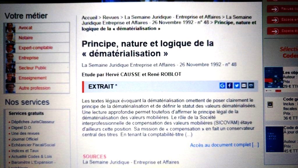 Un article avec... René ROBLOT sur la dématérialisation (Photo de la base LexisNexis). Mais non ! Un article avec... René ROBLOT sur la dématérialisation (Photo de la base LexisNexis). Mais non !