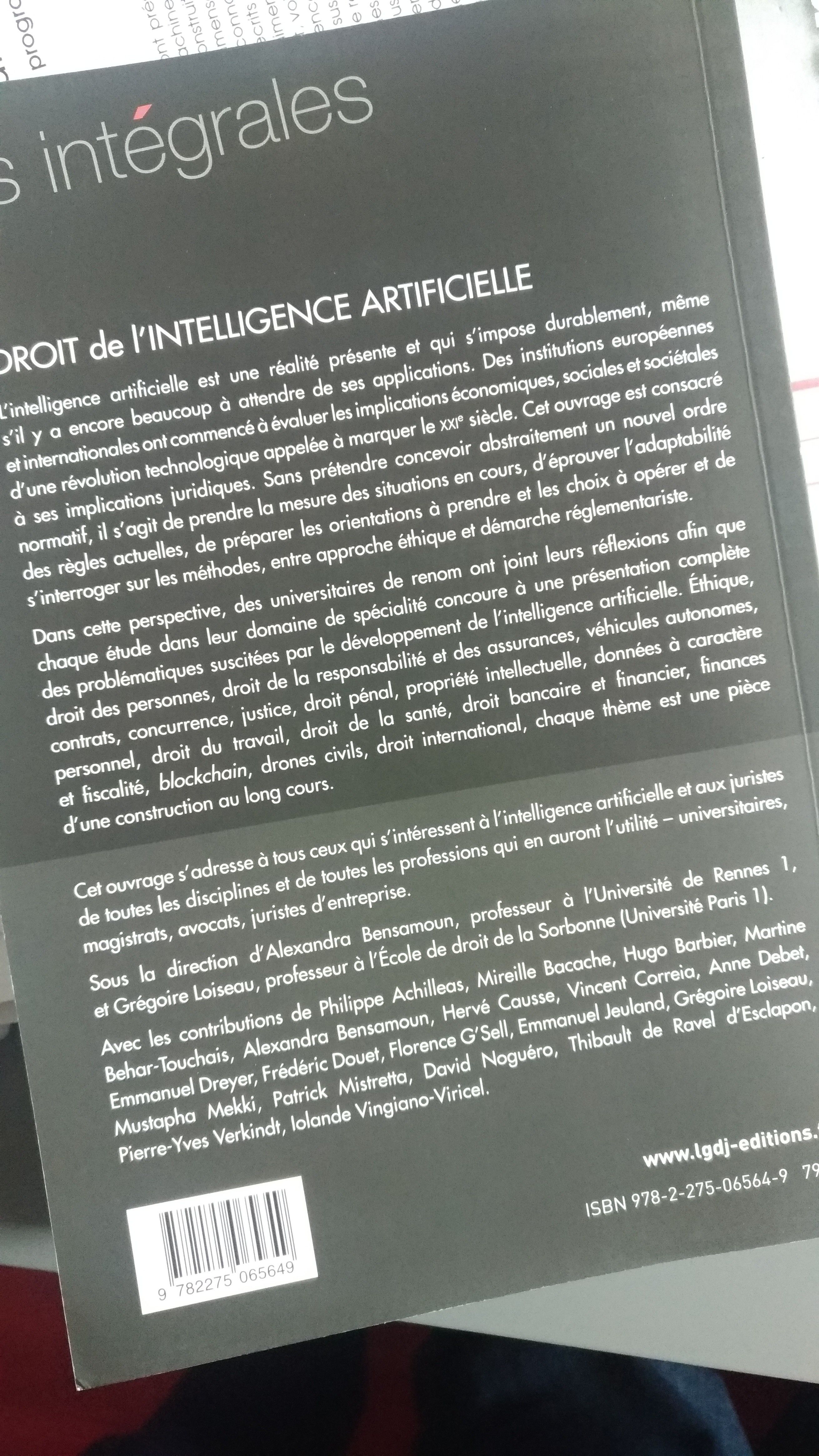 En vente ! Droit de l'intelligence artificielle, LGDJ Lextenso, dir. G. Loiseau et A. Bensamoun