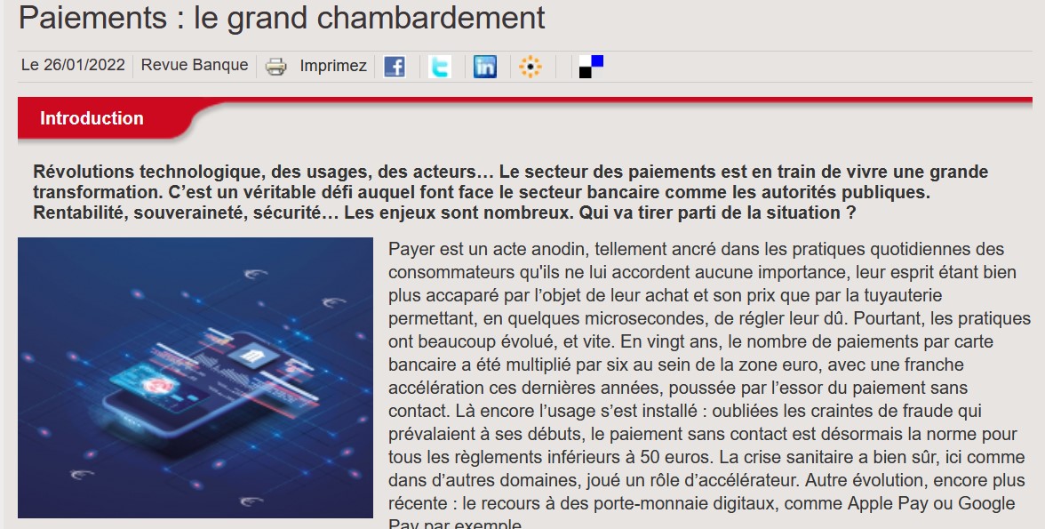 L'euro numérique pourrait remplir les tuyaux monétaires et ainsi supporter l'euro...? A propos d'un Dossier, Revue Banque.