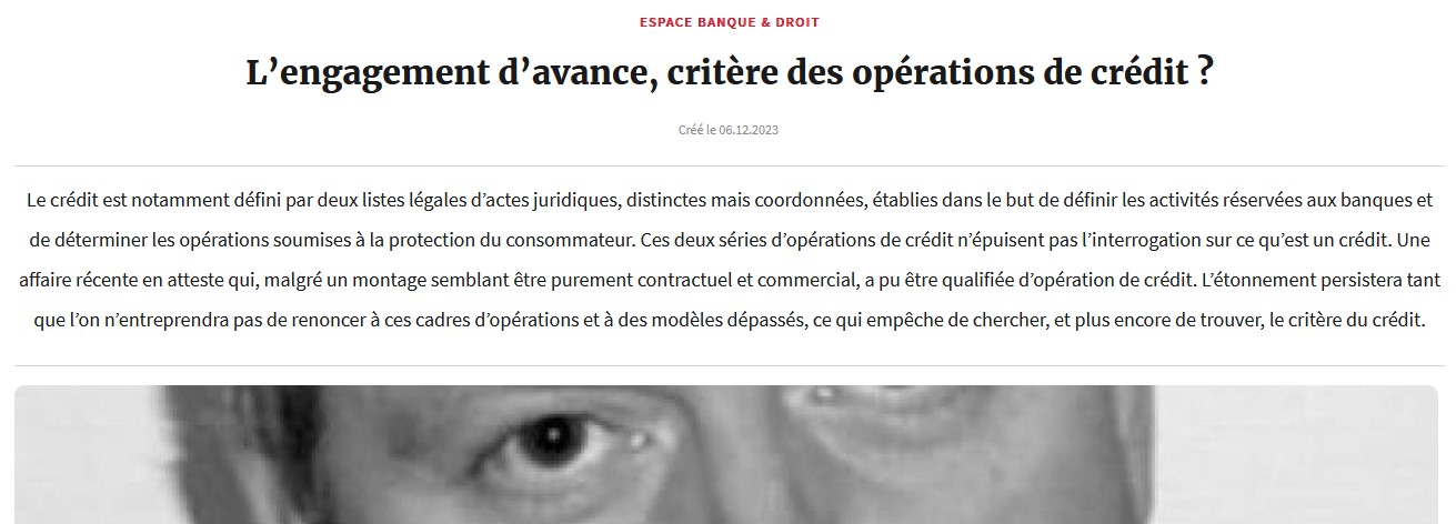 Le critère du crédit : une proposition (Banque & Droit, nov. - déc. 2023)