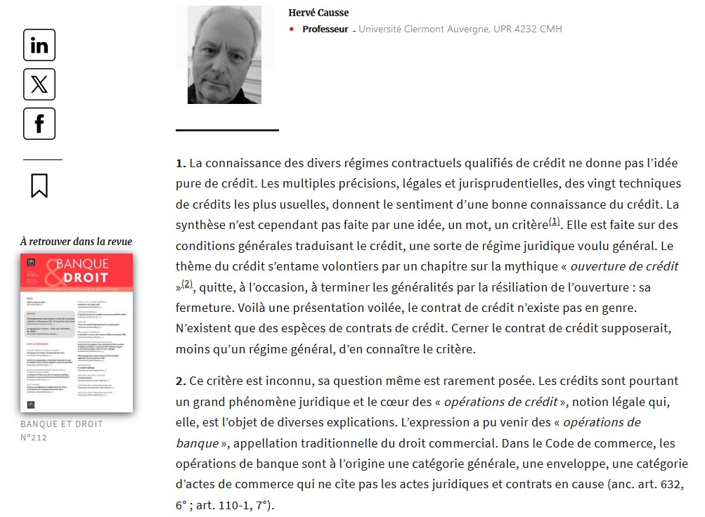 Le critère du crédit : une proposition (Banque & Droit, nov. - déc. 2023)