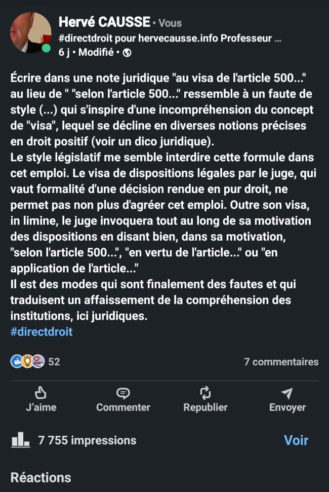 "Au visa de l'article..." au lieu de "Selon l'article..." "Au visa de l'article..." au lieu de "Selon l'article..."