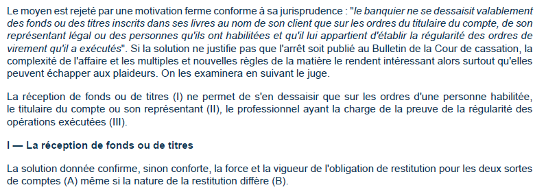 L'obligation de restitution du banquier (Cass. com. 10 mars 2015, éd. Lexbase, commentaire, extraits)