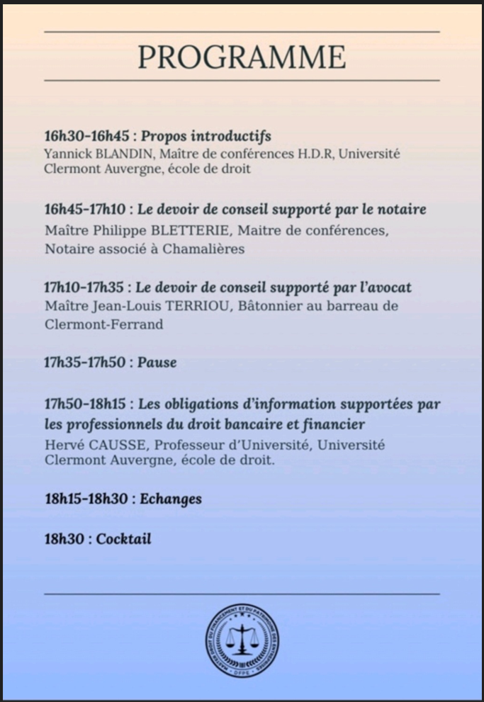 Les professions du droit confrontées aux devoirs de conseil, Master Droit des affaires, 14 mars 2025, Ecole de droit de l'UCA.  Les professions du droit confrontées aux devoirs de conseil, Master Droit des affaires, 14 mars 2025, Ecole de droit de l'UCA.