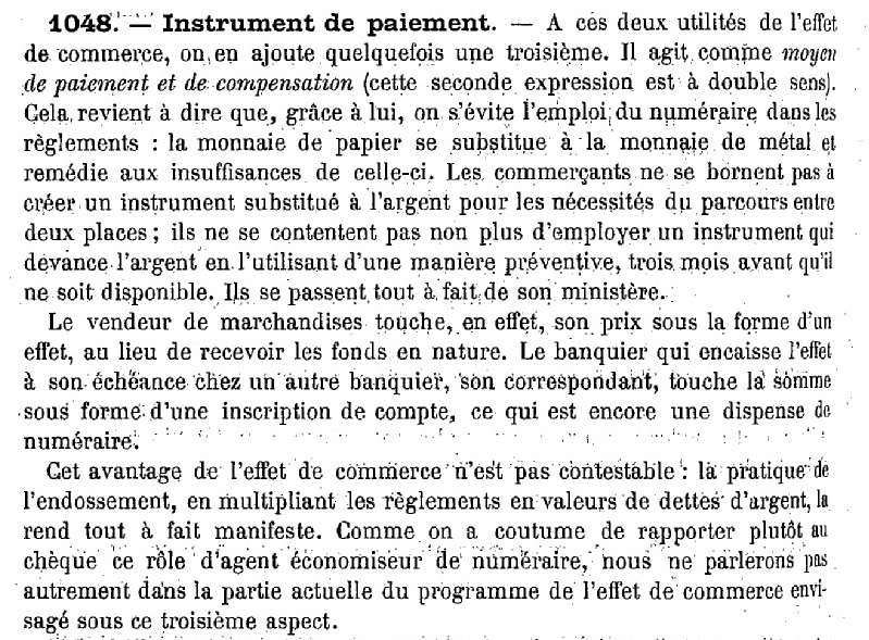 En 1898, Thaller introduit la notion d'instrument de paiement dans le Traité, et puis...