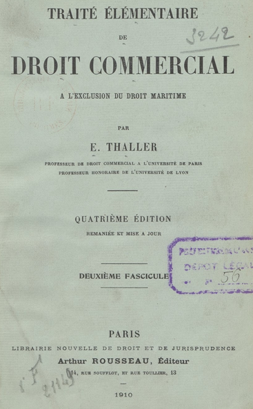 En 1898, Thaller introduit la notion d'instrument de paiement dans le Traité, et puis...
