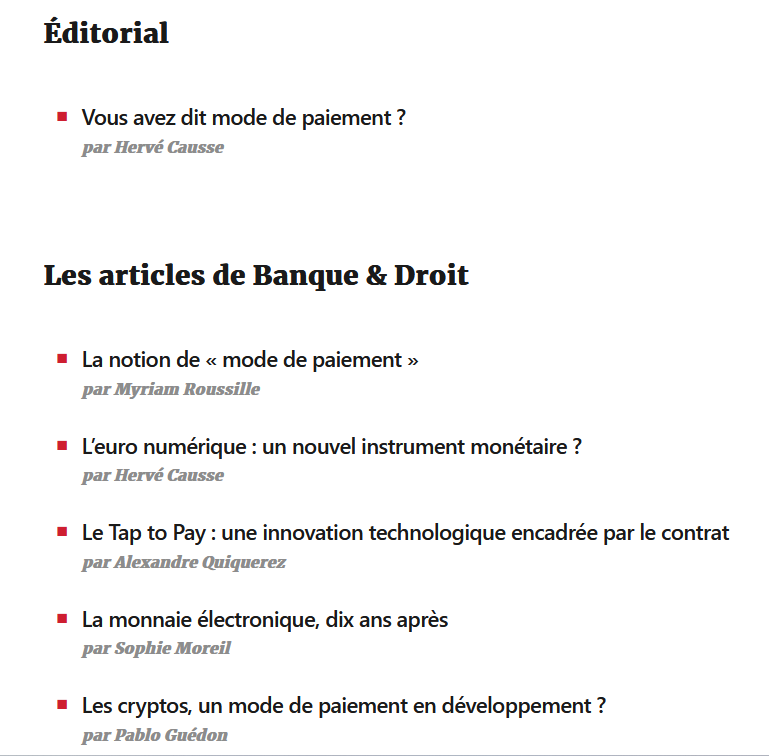 Modes de paiement. La révolution continue. Revue Banque & Droit, Numéro HS 2026-1.