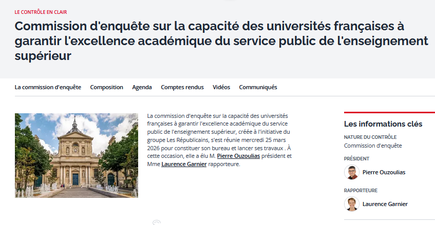 Un point sur la Commission d'enquête du Sénat Universités françaises et excellence académique. #universités