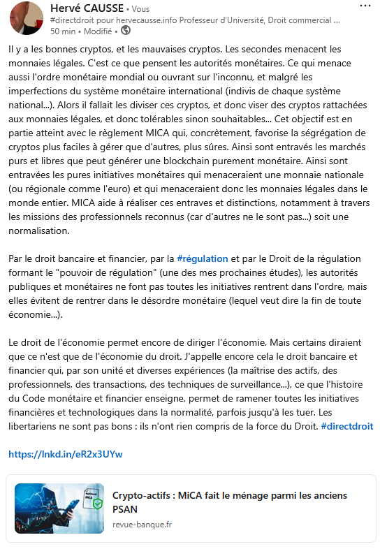 Les effets profonds du règlement MICA : l'assimilation de la prétendue révolution monétaire.