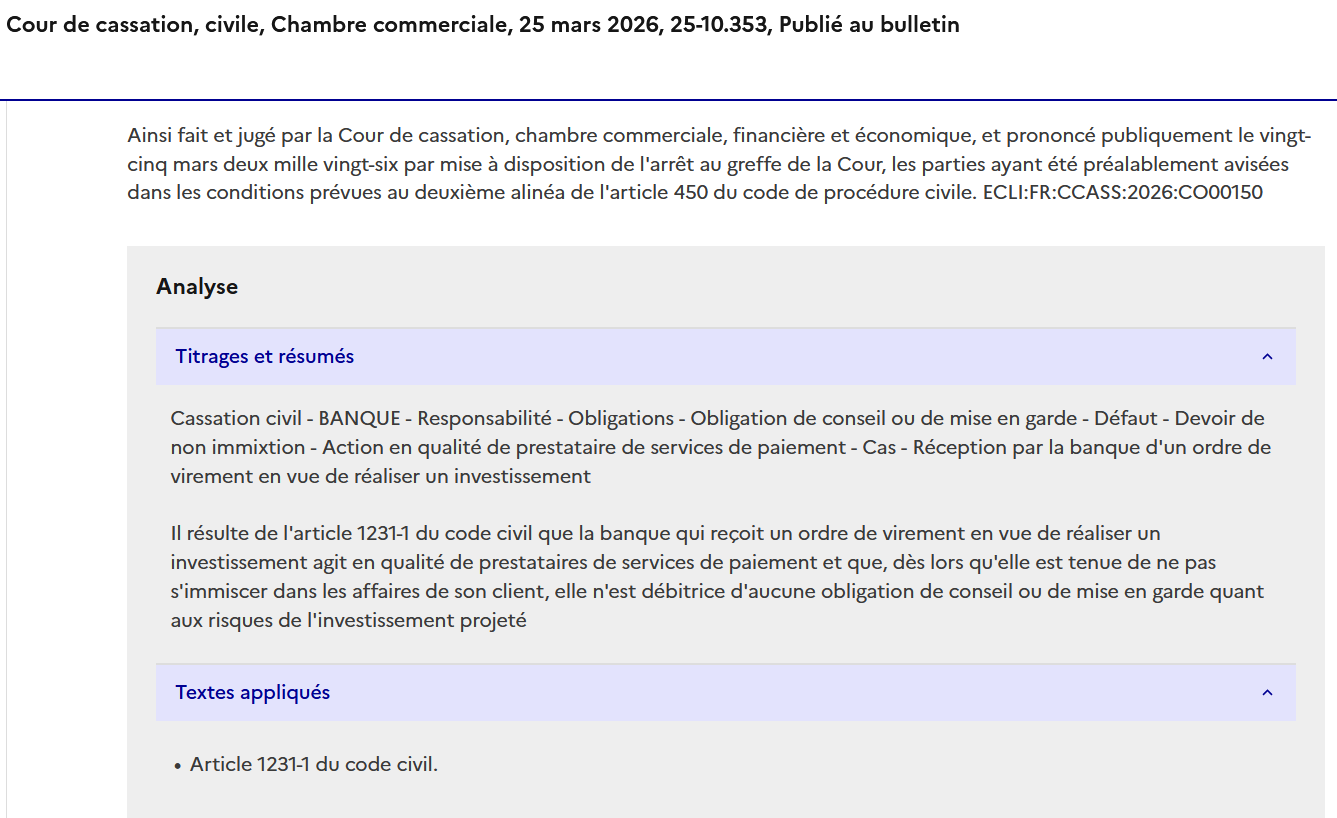 Les pertes de l'investisseur et le malheureux prestataire de services de paiement, à propos de la localisation du (prétendu) préjudice (Cass., civ. 1re, 6 mai 2026, 24-22.187, Inédit)