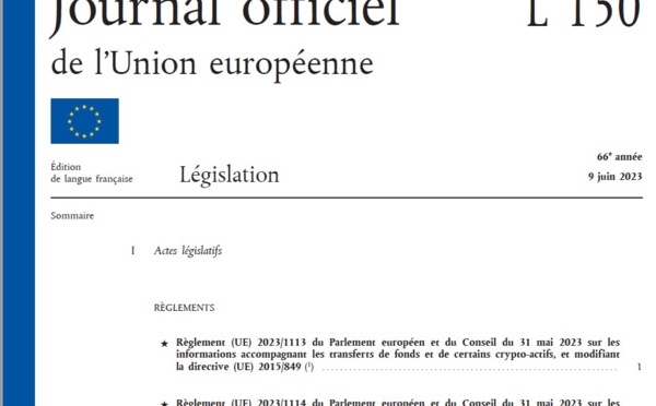 Le règlement MICA est publié au JO de l'UE (ci-joint MICA en PDF)