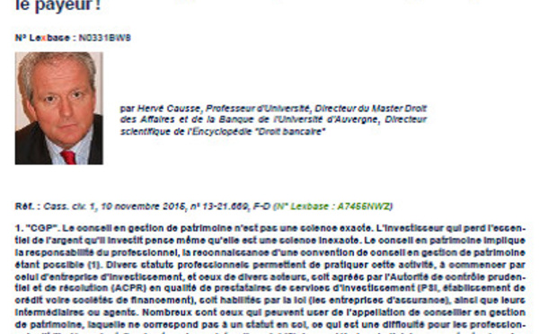 Le conseilleur n'est pas toujours le payeur (Cass. 1re civ., 30 nov. 2015)