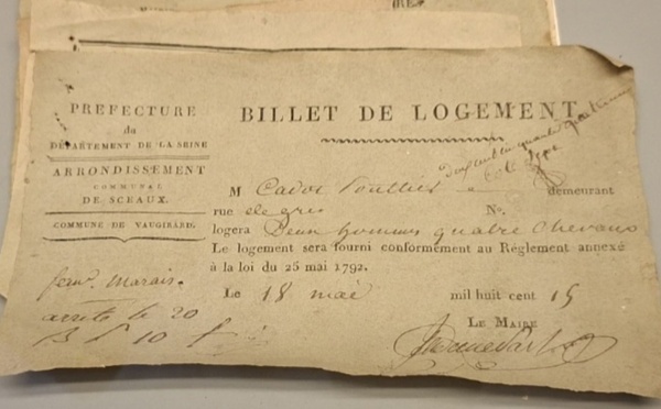 Un "Billet de logement" de 1815 plonge dans bien des réflexions !