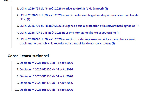 Les lois du 18 août 2026 ! Un lourd journal officiel... qui comporte le droit à mourir.